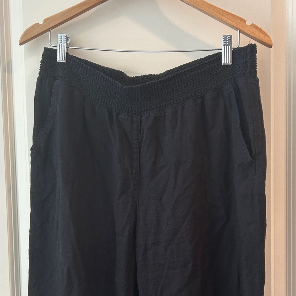 Briggs Linen Blend Black Wide Leg PullOn Pants Wide Elastic Waist pockets size L